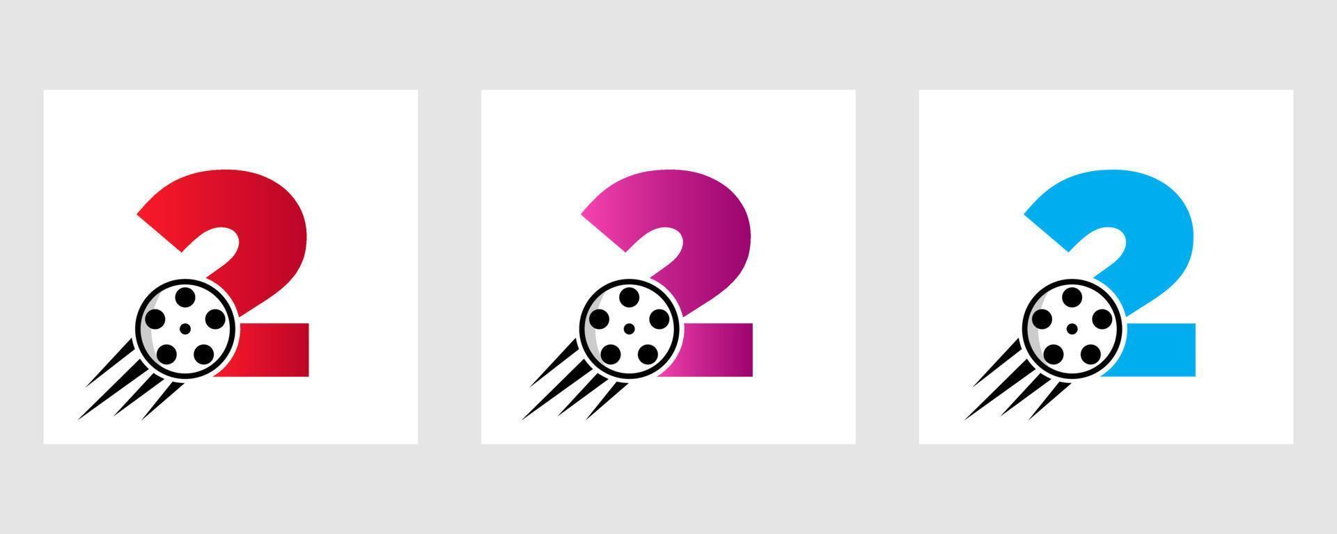 concept de logo de film lettre 2 avec bobine de film pour signe média, symbole de réalisateur de film vecteur