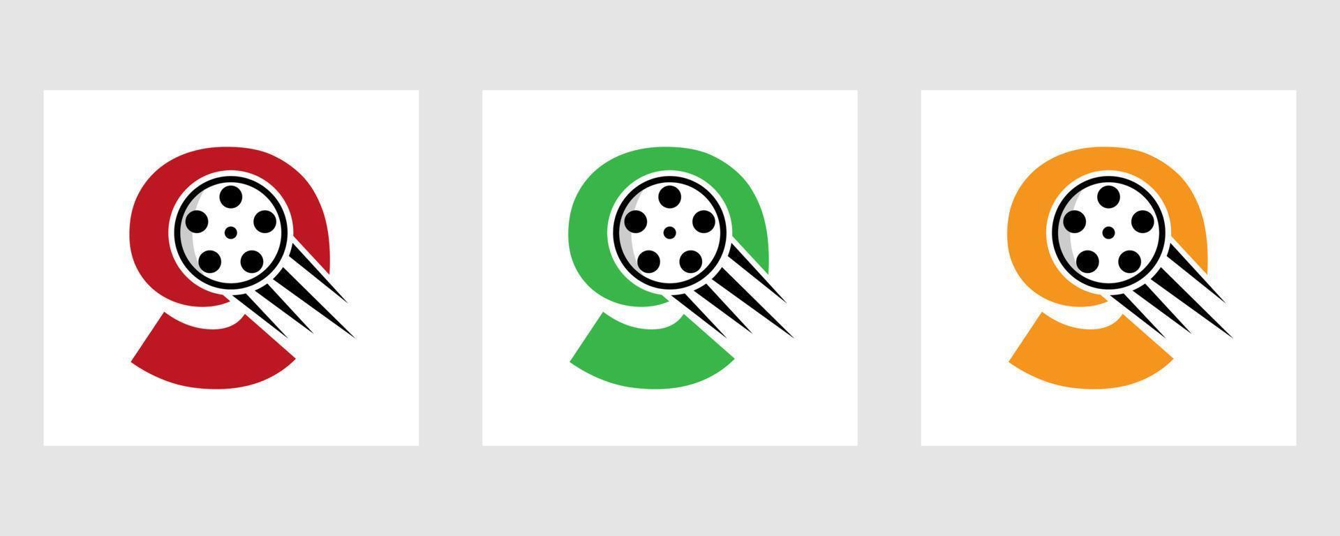 concept de logo de film lettre 9 avec bobine de film pour signe média, symbole de réalisateur de film vecteur