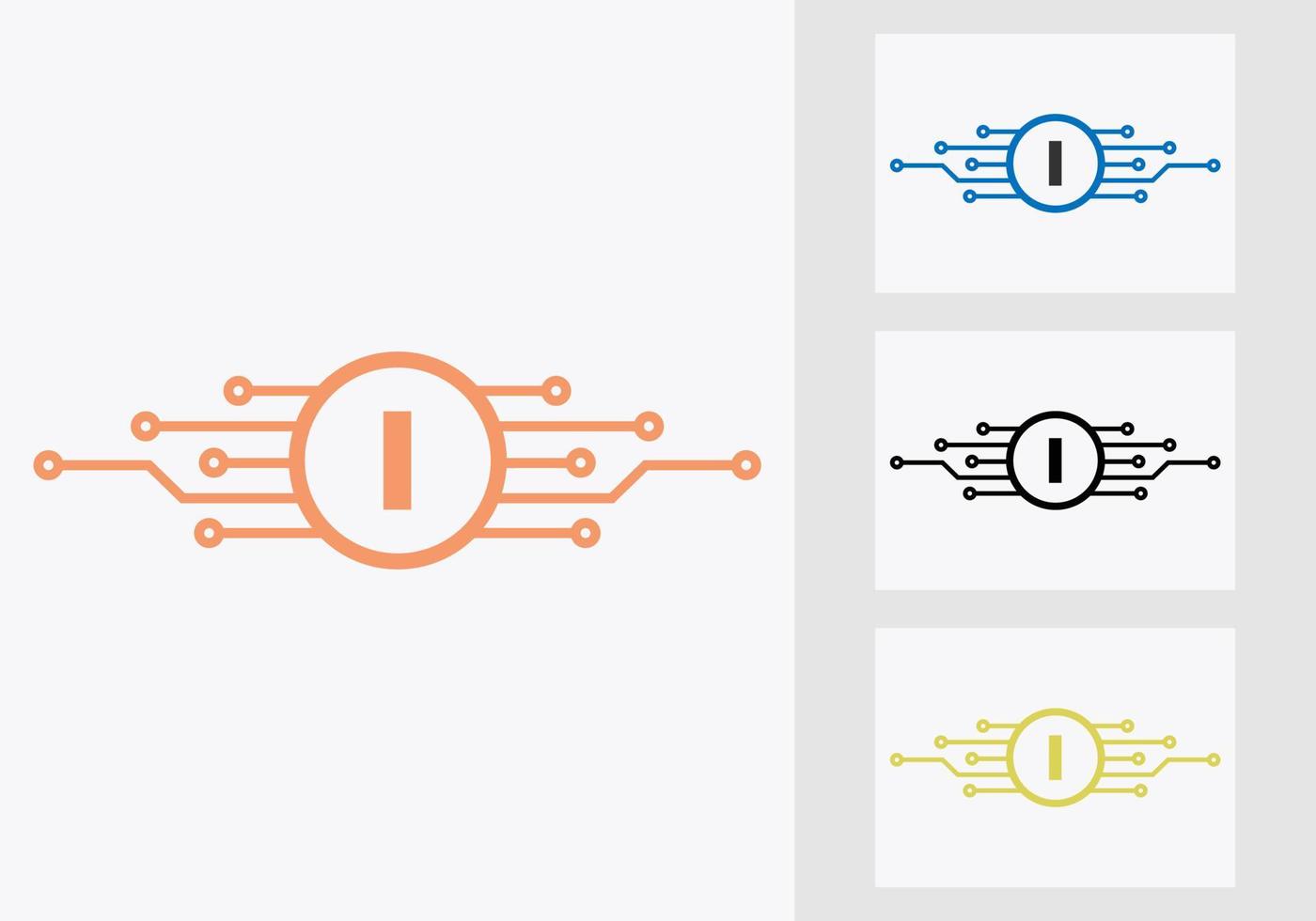 modèle de conception de logo de technologie lettre i. création de logo de réseau vecteur