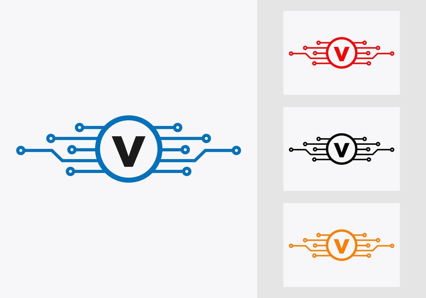 modèle de conception de logo de technologie lettre v. création de logo de réseau vecteur