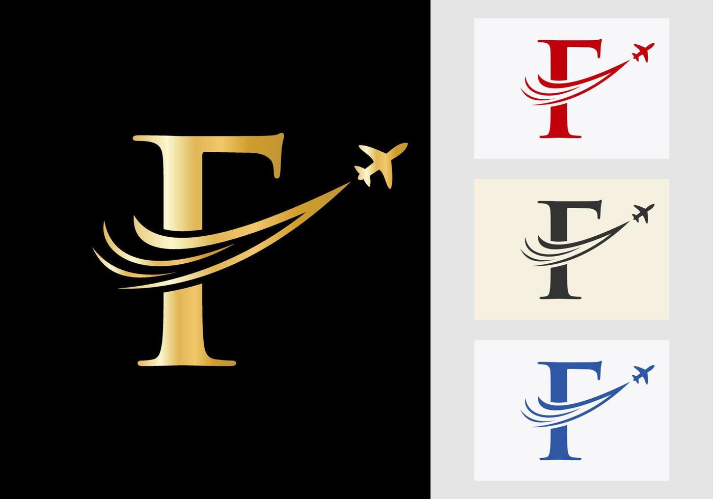 concept de logo de voyage lettre f avec symbole d'avion volant vecteur