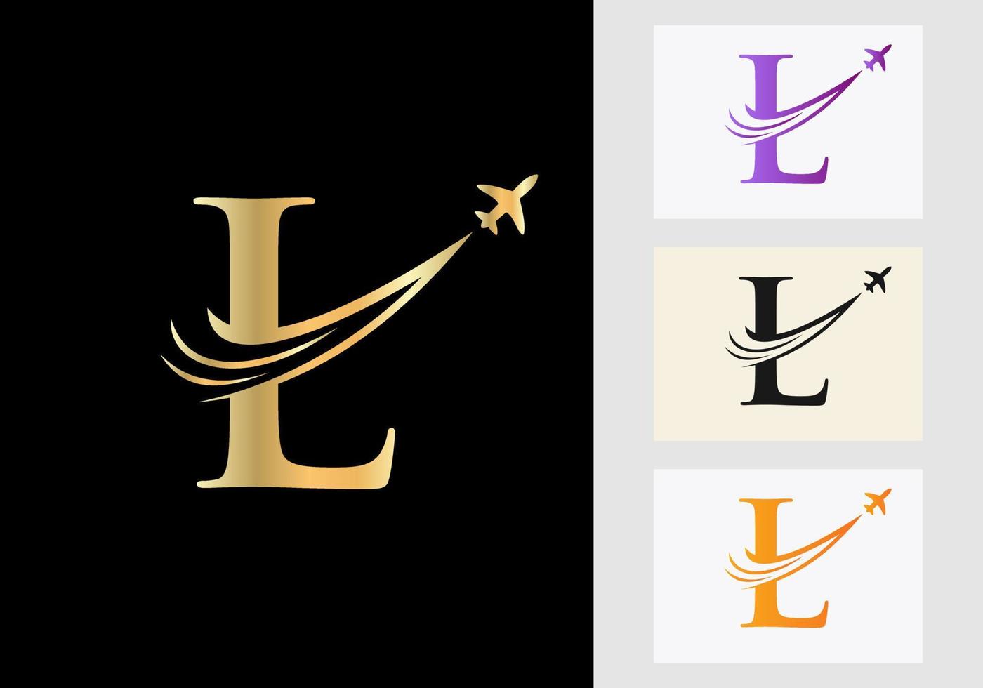 concept de logo de voyage lettre l avec symbole d'avion volant vecteur