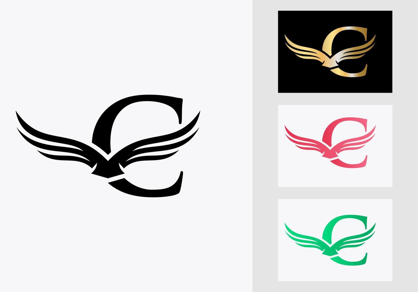 création de logo d'aile de lettre c. symbole initial de l'aile volante vecteur