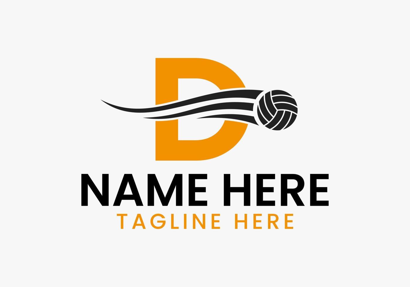 concept de logo de volley-ball lettre d avec icône de volley-ball en mouvement. logotype de sport volley-ball vecteur
