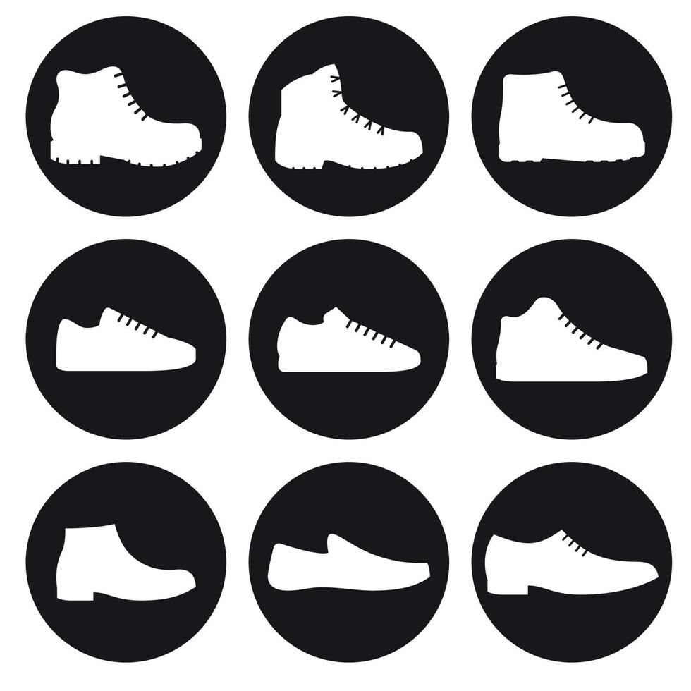 ensemble d'icônes isolées de chaussures pour hommes. blanc sur fond noir vecteur