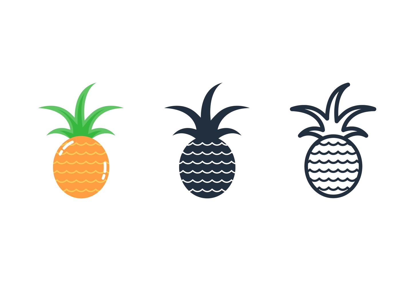 icône d'ananas, jeu d'icônes de fruits vecteur