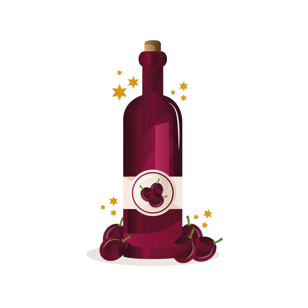 icône de bouteille de vin et de raisins vecteur