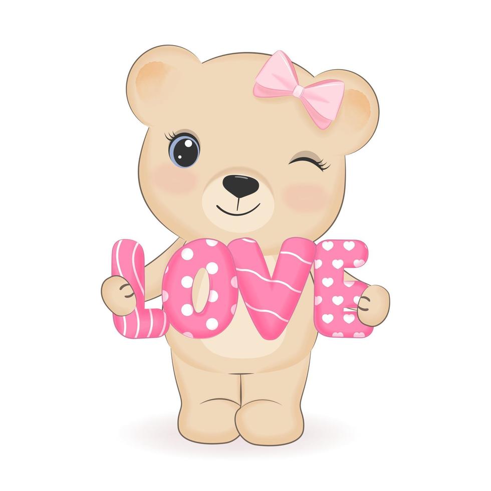 mignon petit ours avec alphabet d'amour, illustration du concept de la saint-valentin vecteur