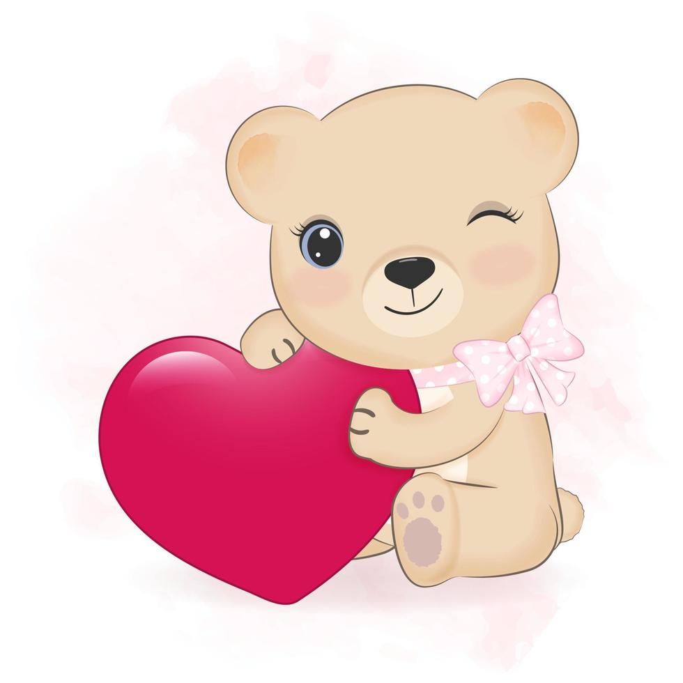 illustration de concept mignon petit ours et coeur saint valentin vecteur