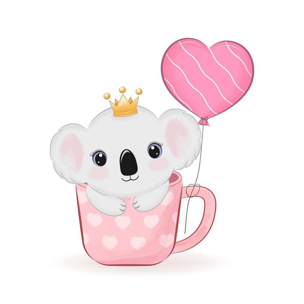 ours koala mignon dans une tasse de café, concept de la saint-valentin vecteur