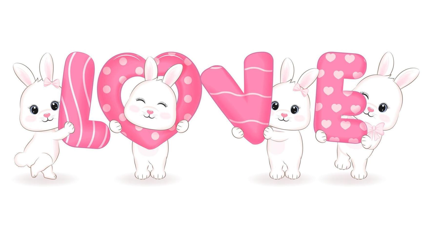 mignon petit lapin avec amour de l'alphabet, illustration de dessin animé vecteur