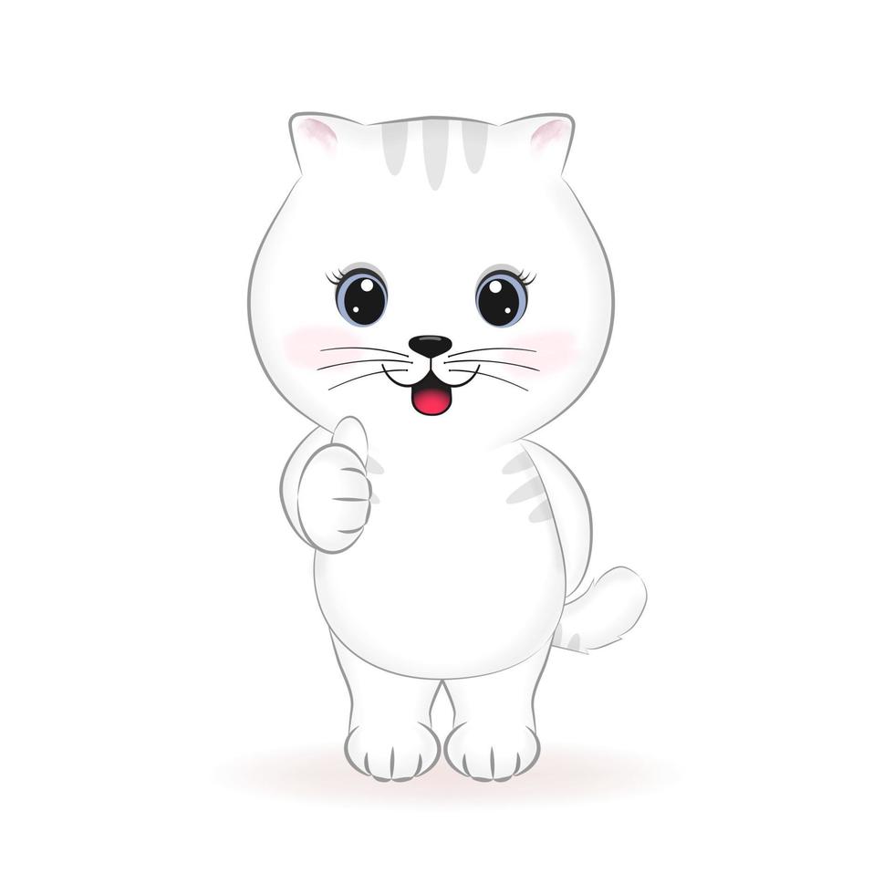 mignonne petite patte de chat blanc montrant le pouce comme illustration de symbole vecteur