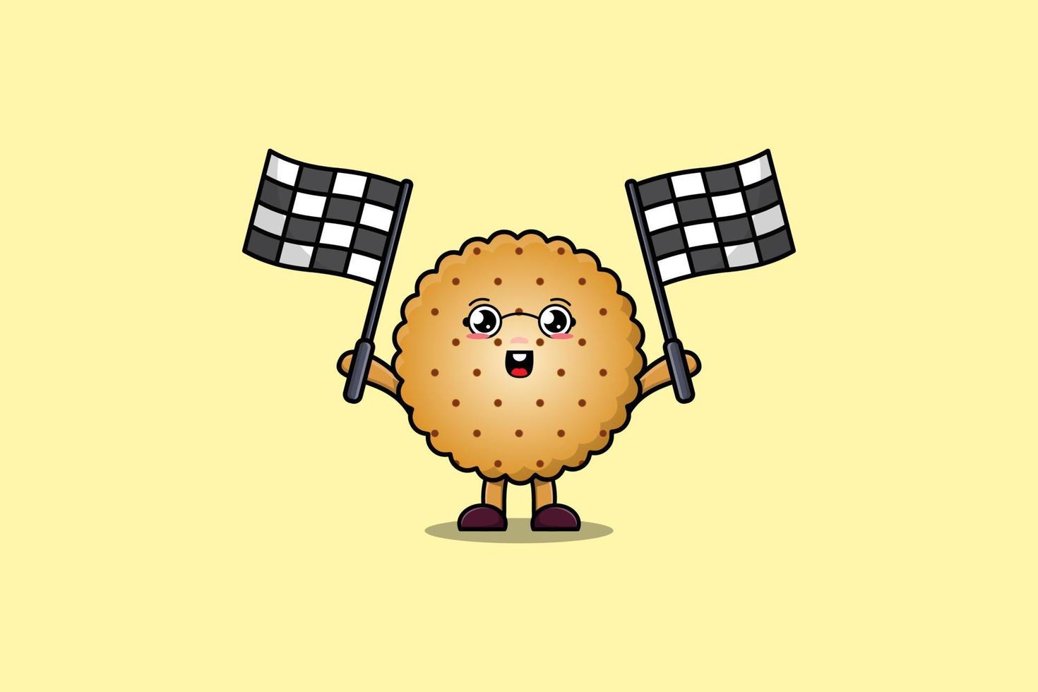 illustration de dessin animé de biscuits tenant le drapeau de la course vecteur