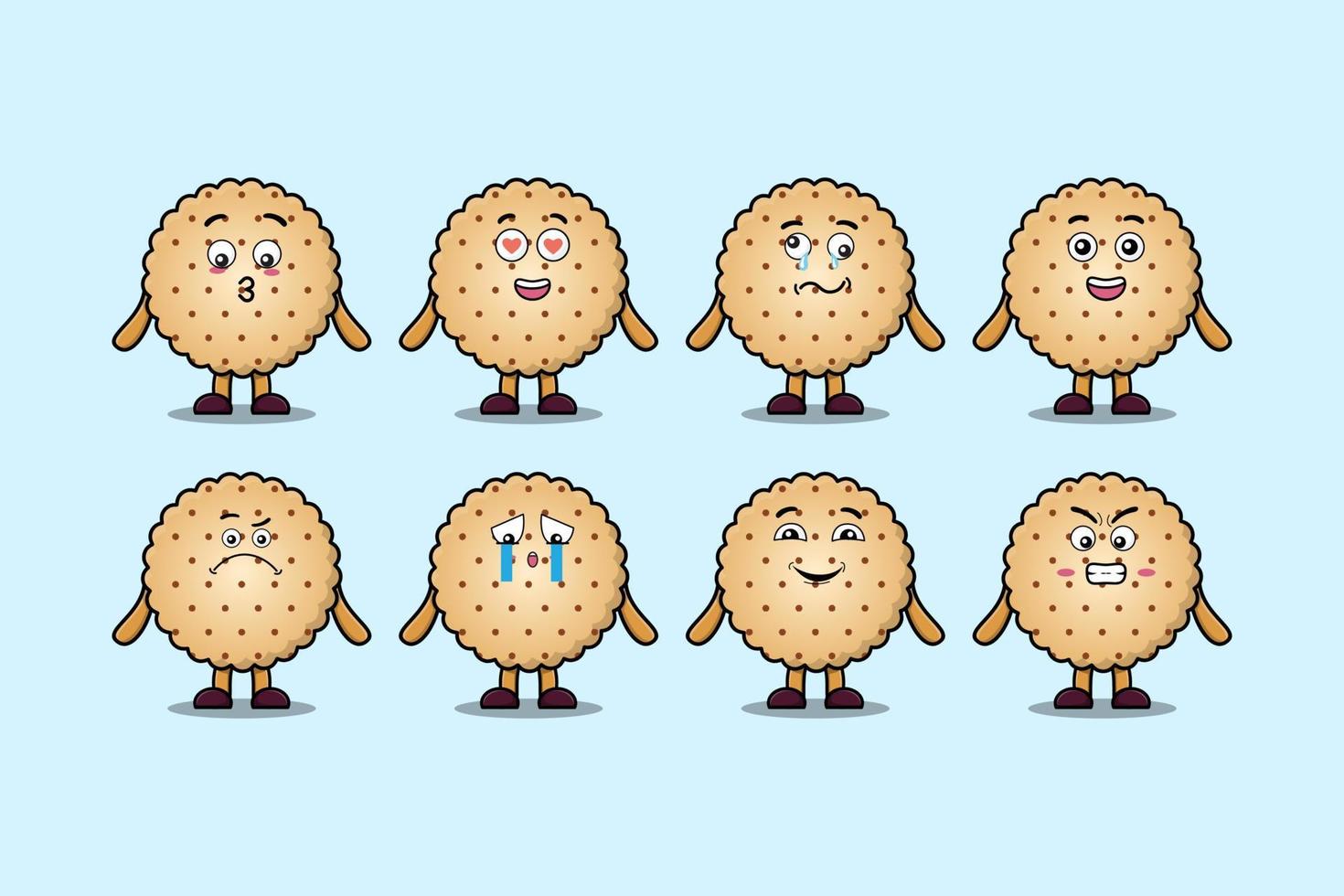 définir des expressions de personnage de dessin animé de biscuits kawaii vecteur
