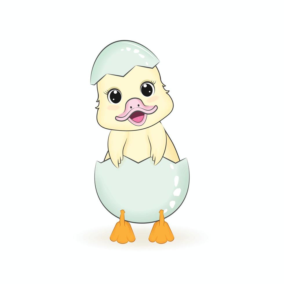 mignon petit canard dans l'illustration de dessin animé d'oeuf vecteur