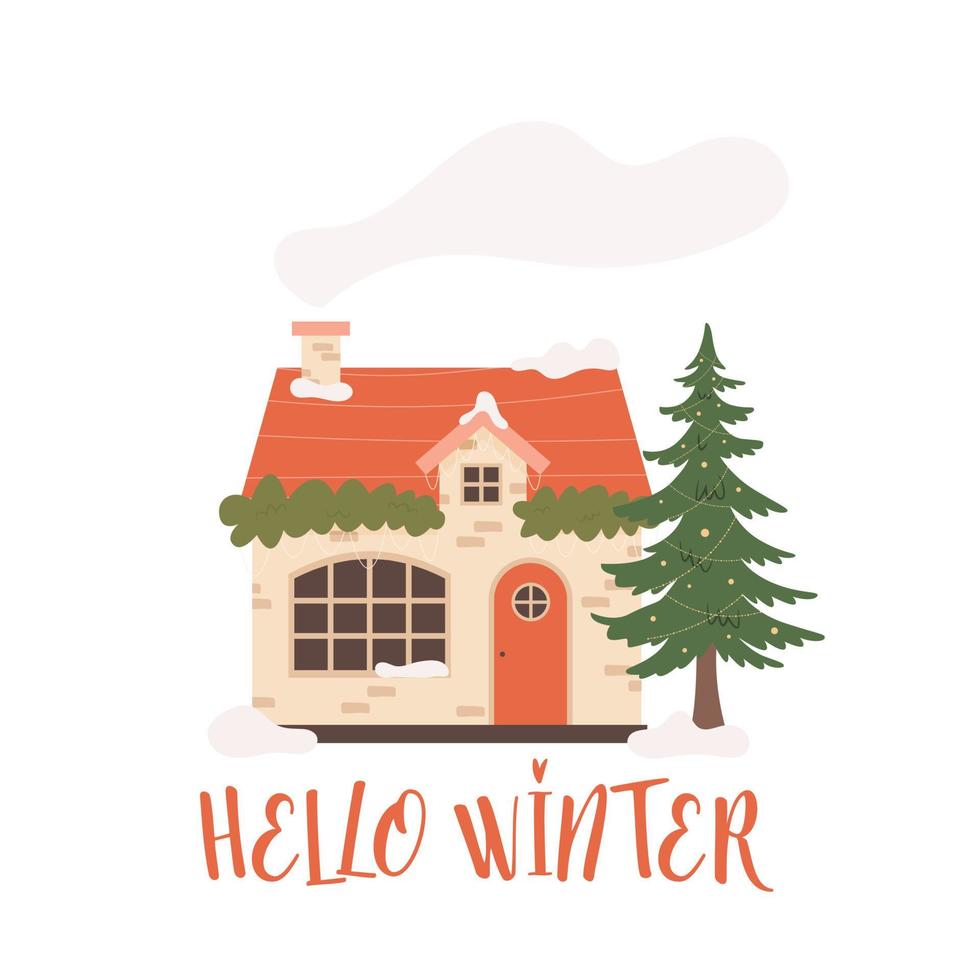 Bonjour chalet d'hiver. illustration vectorielle vecteur