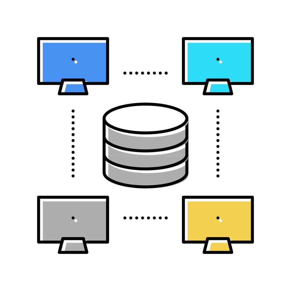 illustration vectorielle de l'icône de couleur de traitement numérique de travail en réseau vecteur