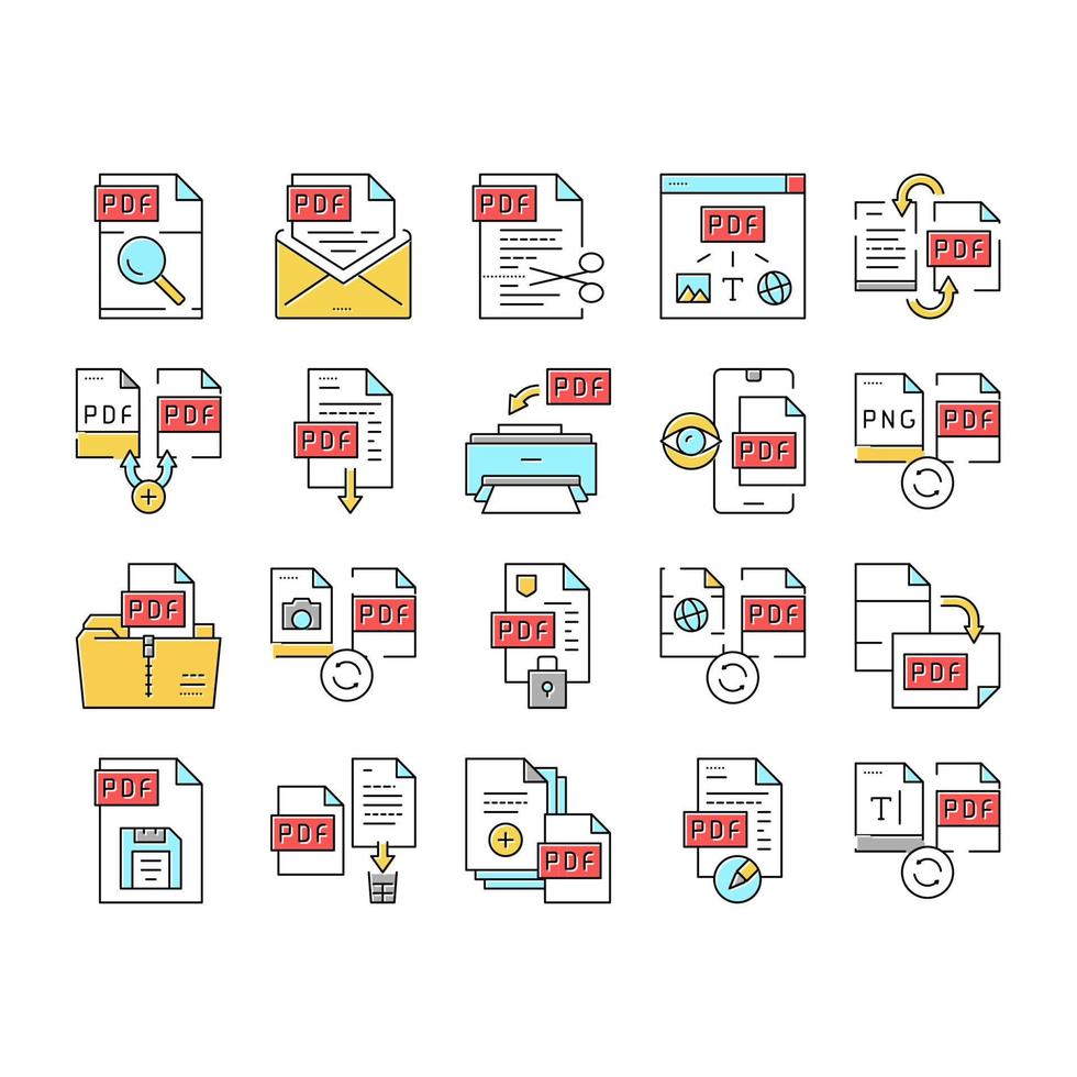 icônes de collection de fichiers électroniques pdf set vector