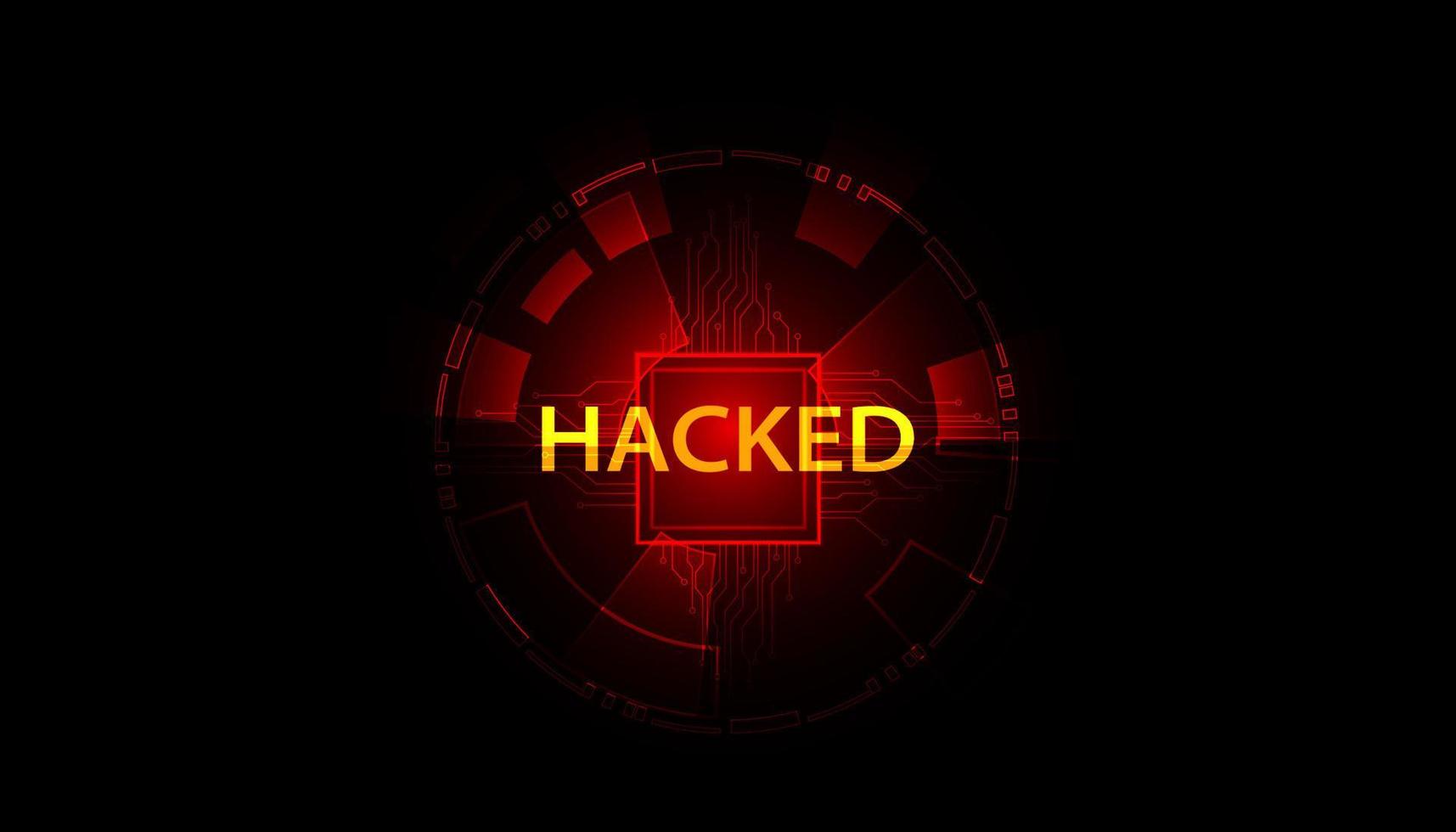 signal de cercle abstrait ou averti qu'il a été piraté par des virus, des logiciels malveillants ou des pirates sur fond numérique rouge. vecteur