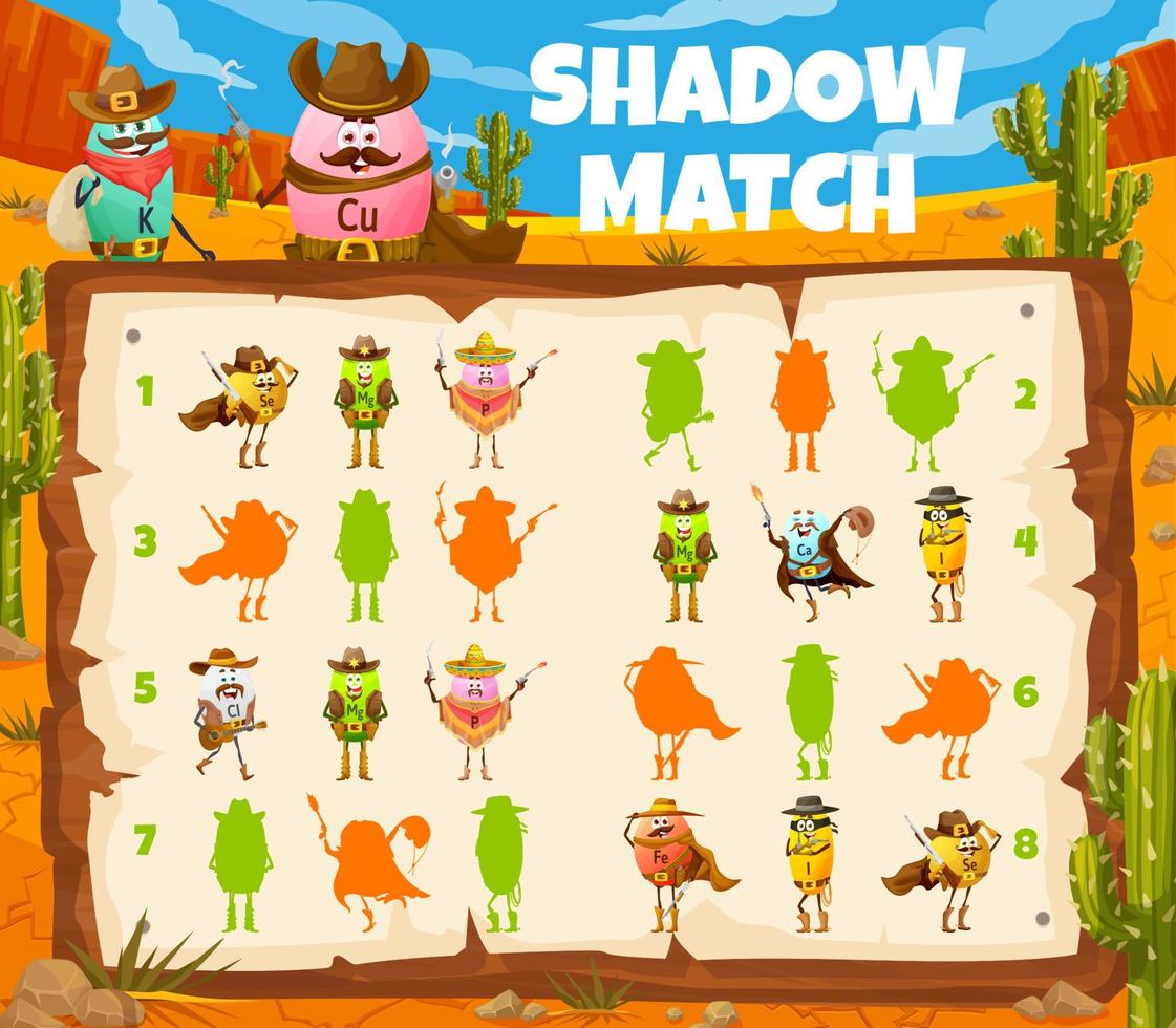 jeu de match d'ombre avec des personnages vitaminés de cow-boy vecteur