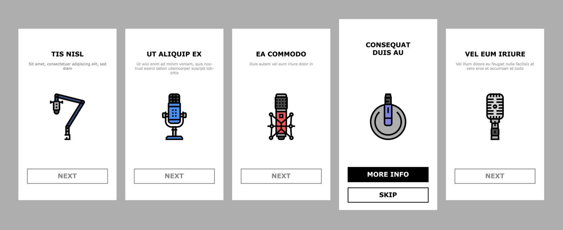 icônes d'intégration de podcast vocal micro micro set vector