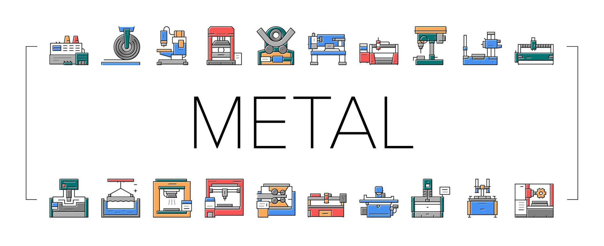 icônes de collection de machines de travail des métaux définies vecteur