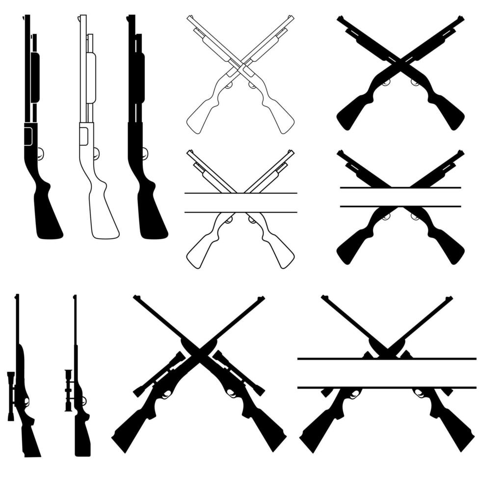 jeu de vecteurs d'icônes de fusil de chasse. collection de signes d'illustration de fusil. symbole d'arme. logo de chasse. vecteur