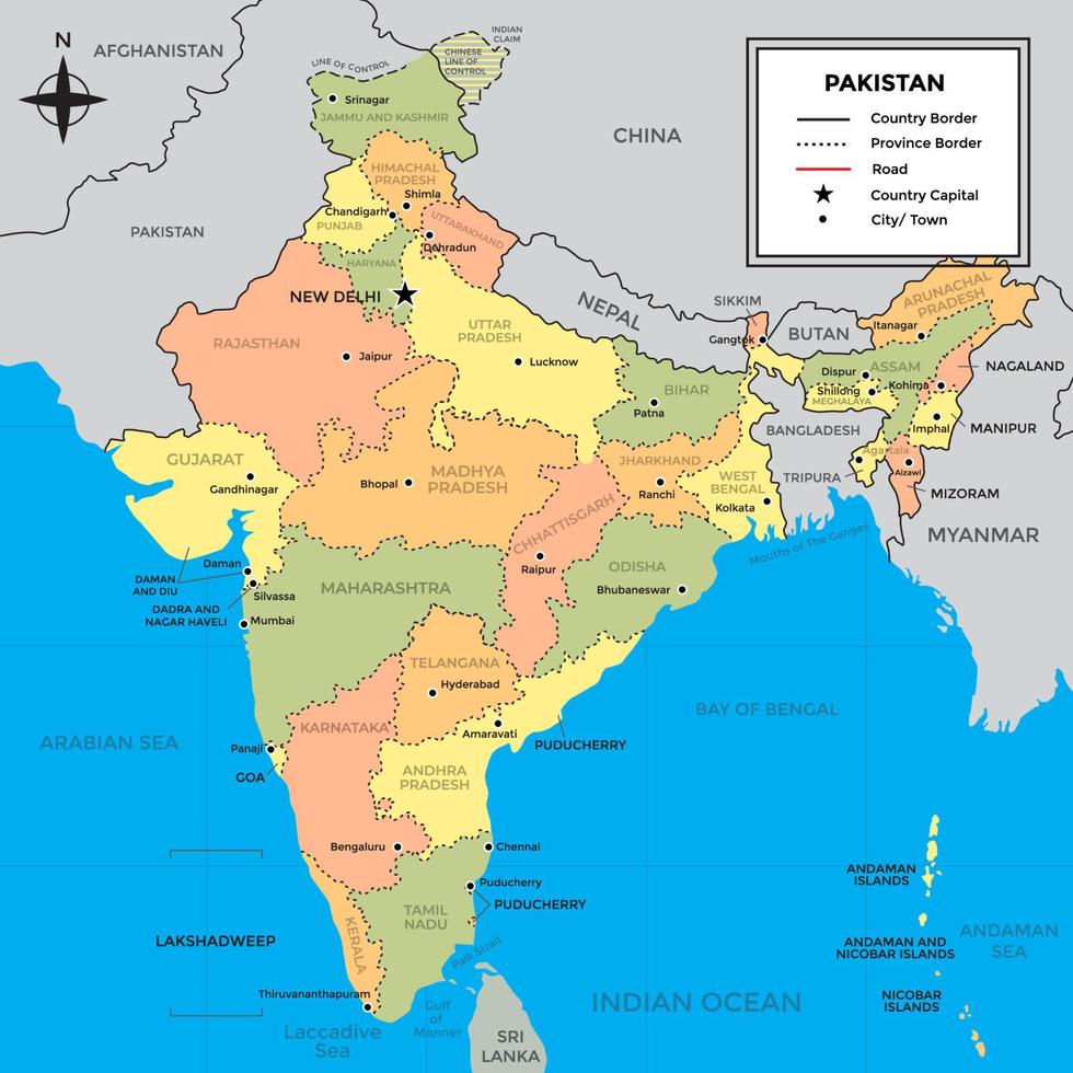 carte géographique de l'inde vecteur