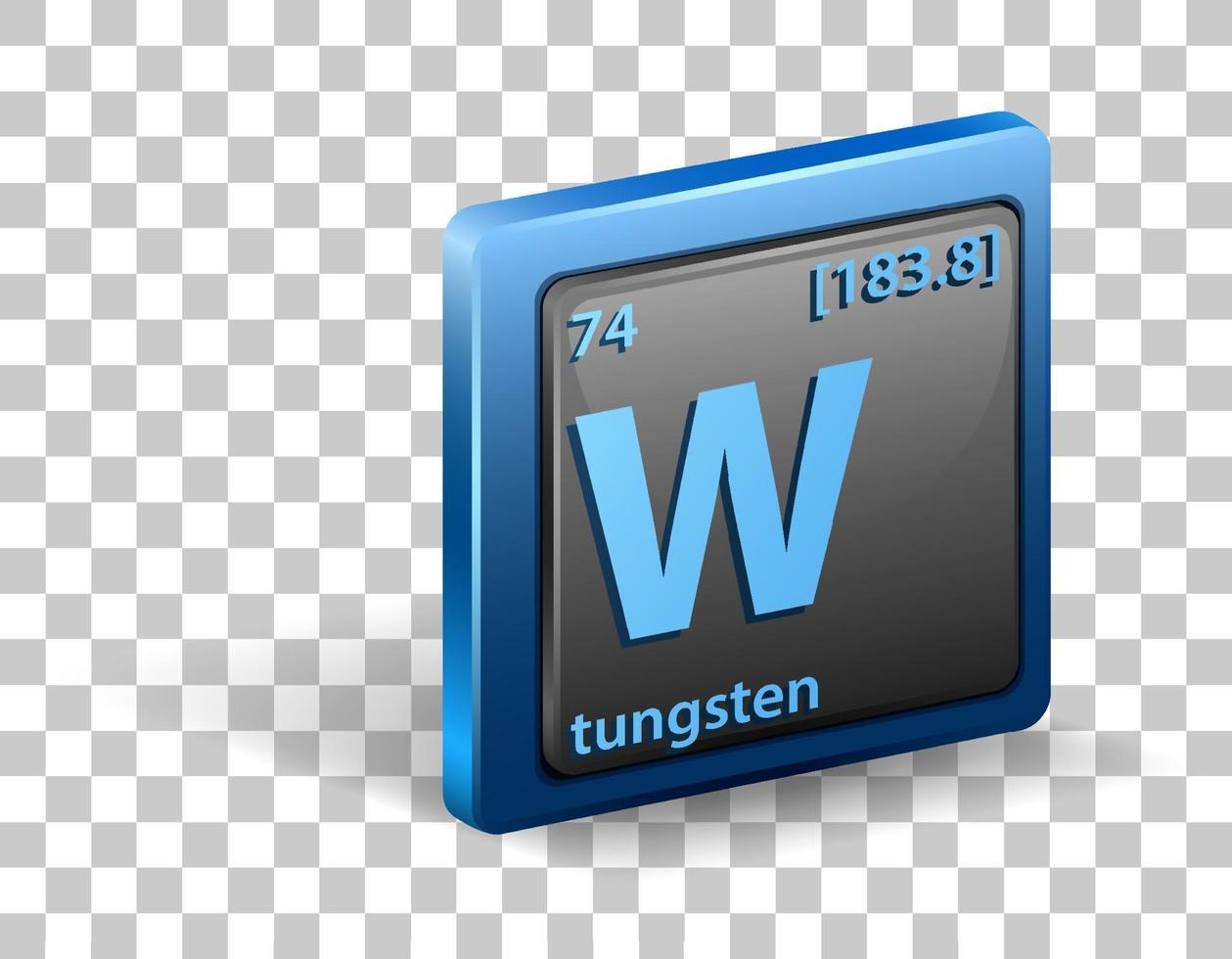 élément chimique de tungstène. symbole chimique avec numéro atomique et masse atomique. vecteur