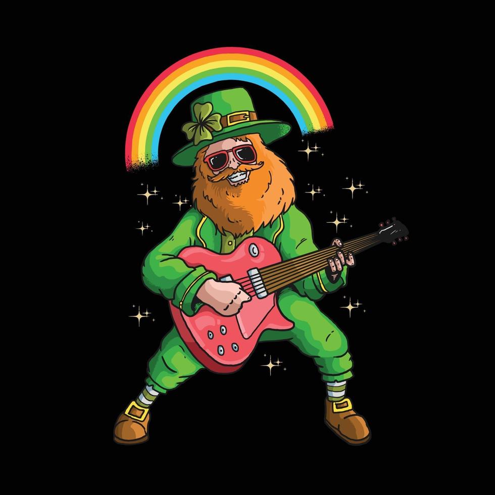 joyeux saint patrick leprechaun jouant un vecteur d'illustration de guitare