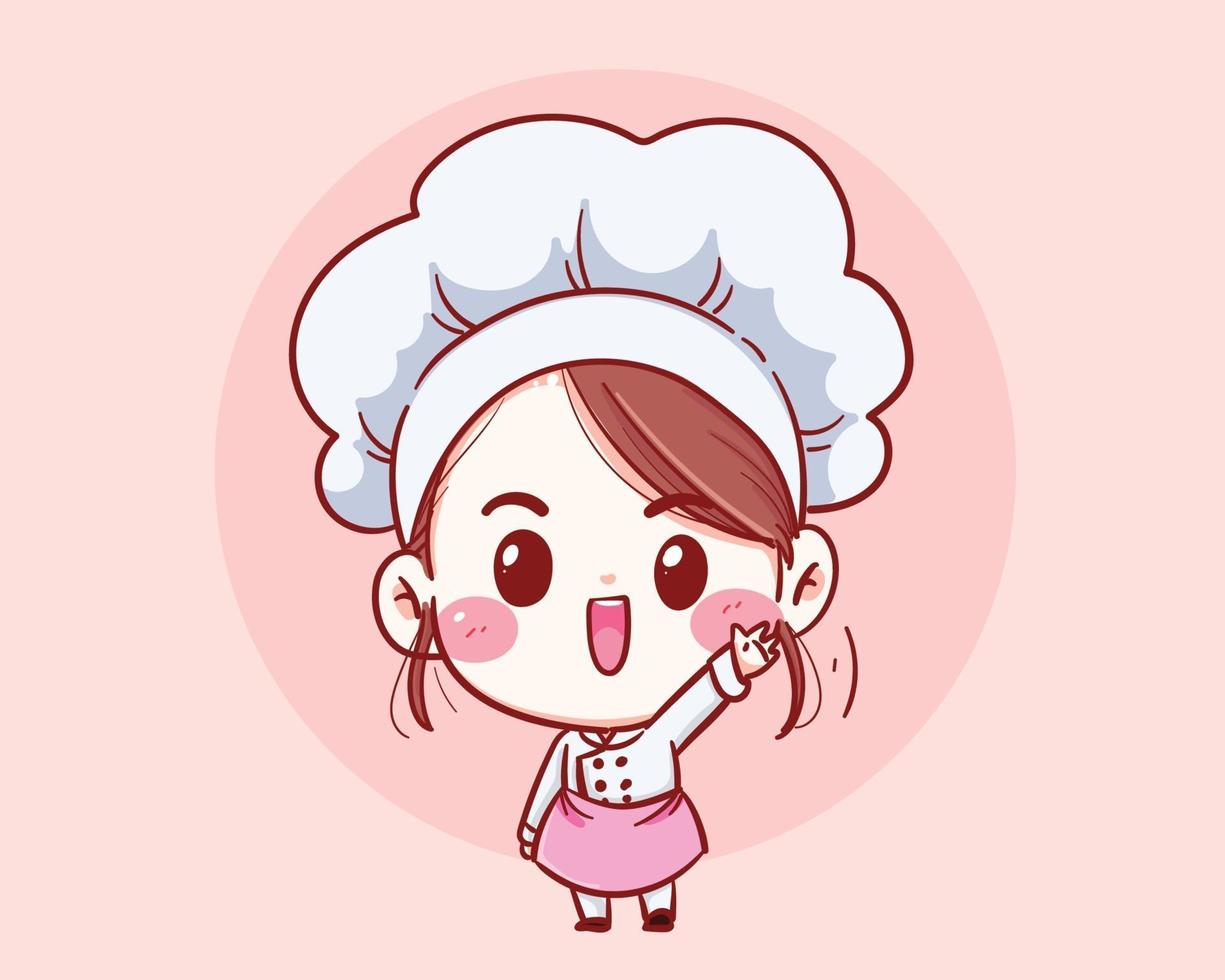 fille mignonne chef souriant illustration de dessin animé vector art.