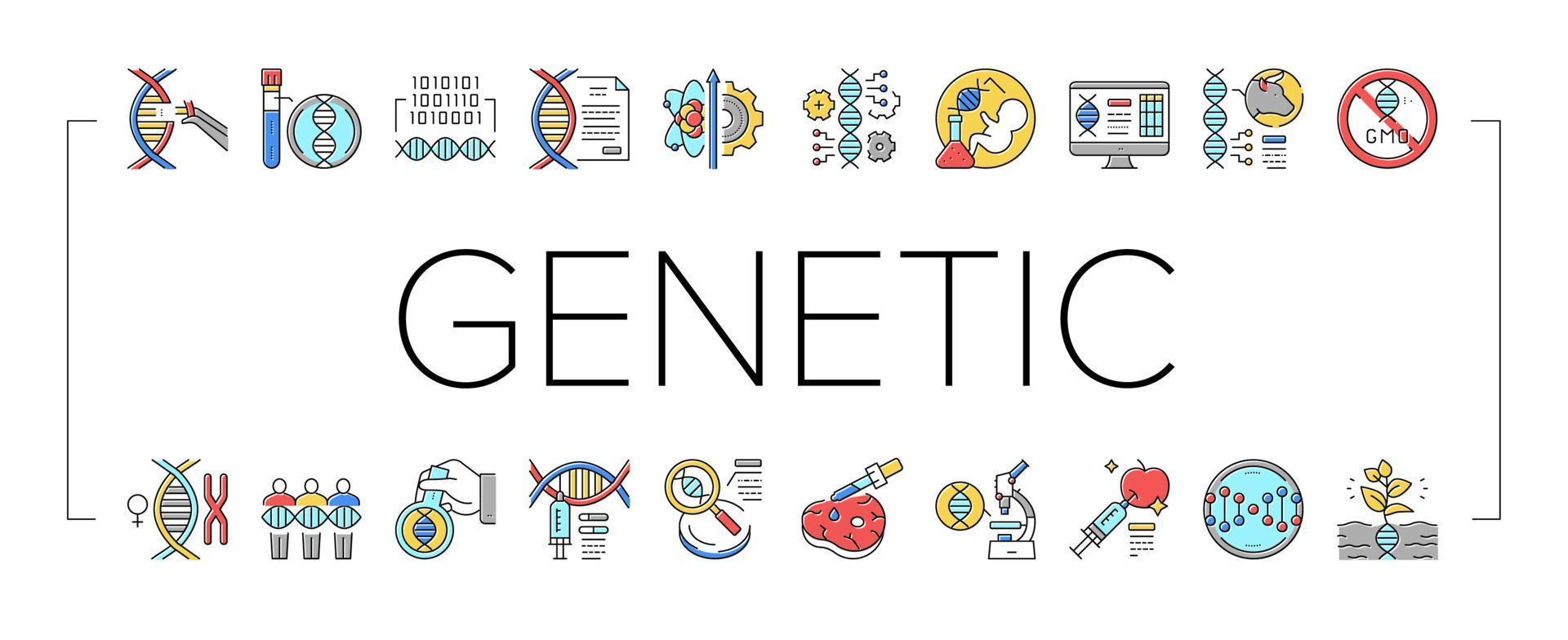 icônes de collection de génie génétique définies illustration vectorielle vecteur