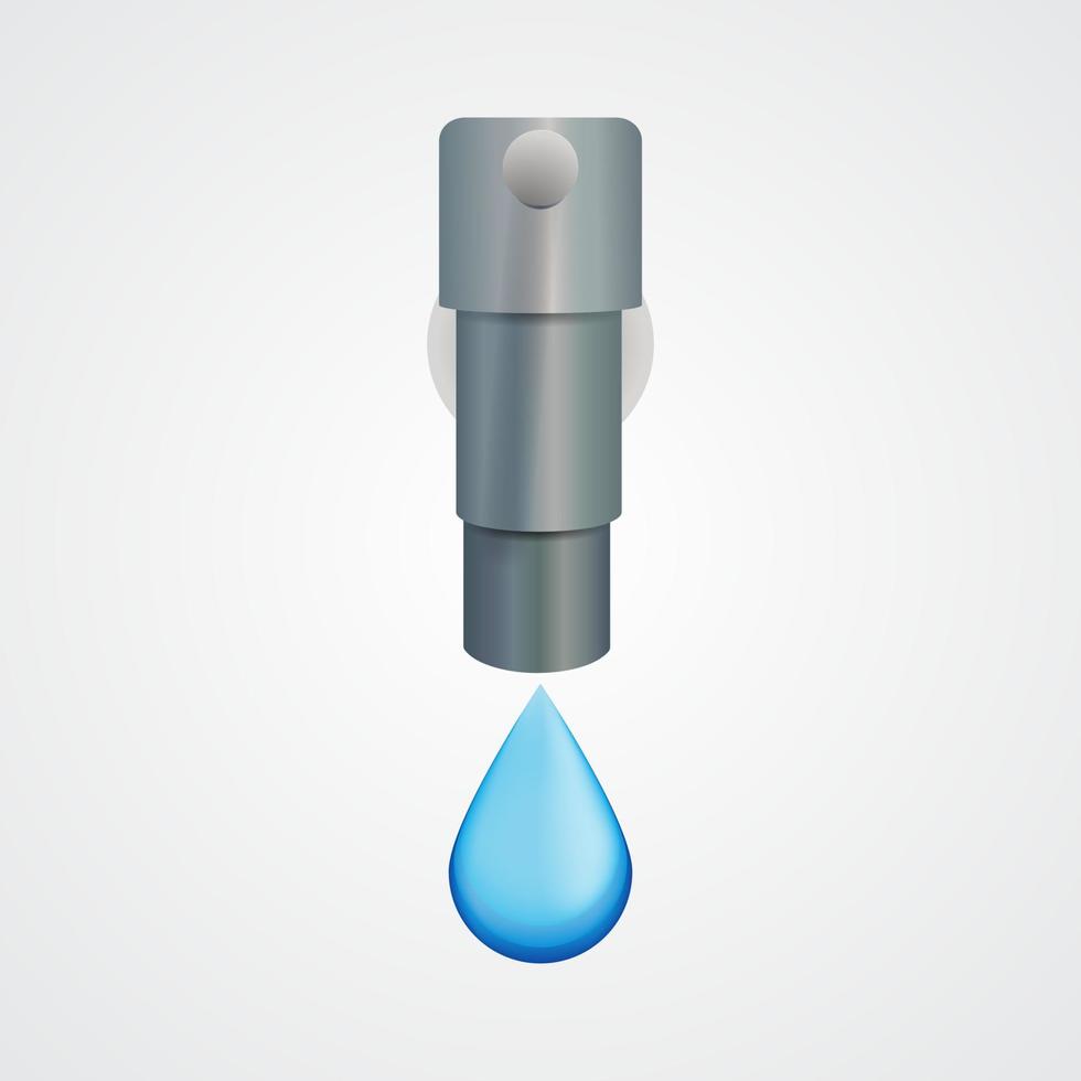 illustration moderne de l'eau du robinet et des gouttelettes avec vue de face sur fond isolé vecteur