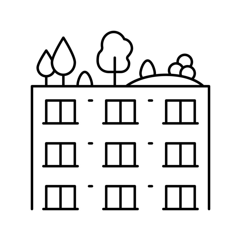 arbres et buissons sur l'illustration vectorielle de l'icône de la ligne de toit du bâtiment vecteur