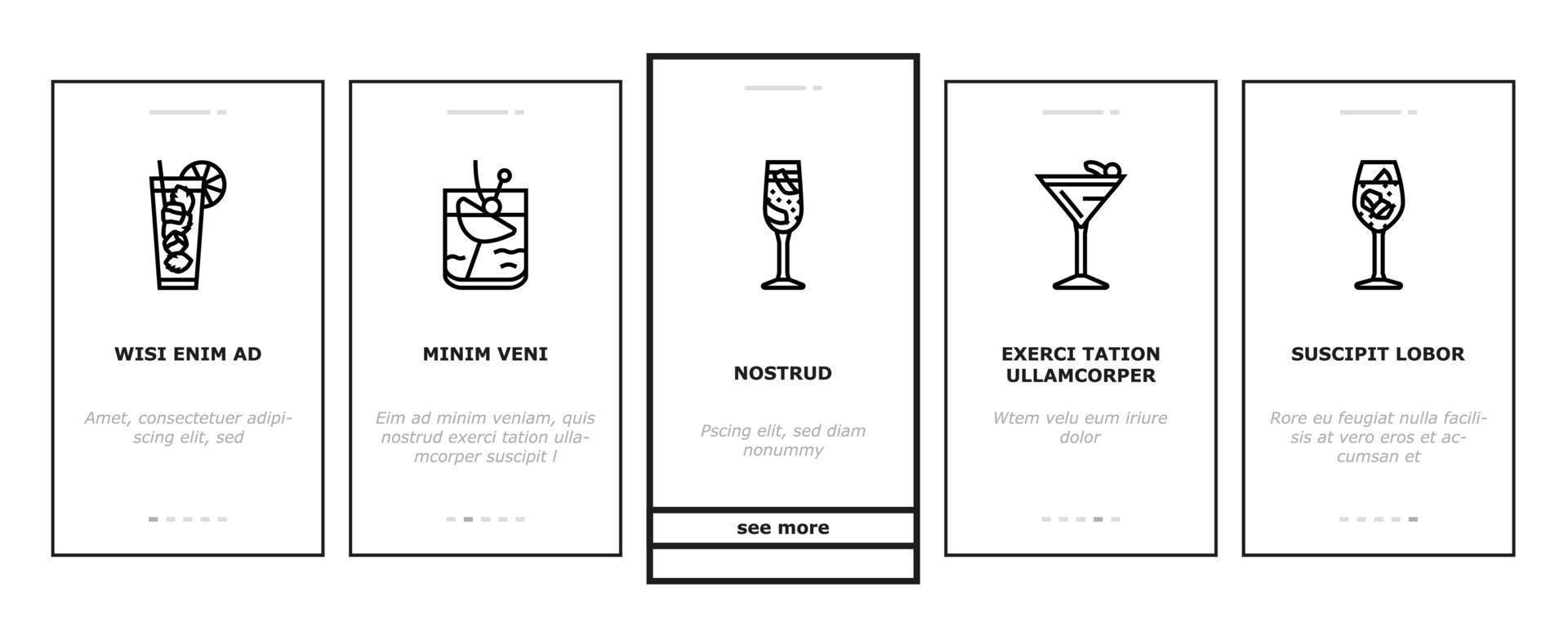 verre à cocktail boisson alcool bar onboarding icons set vector