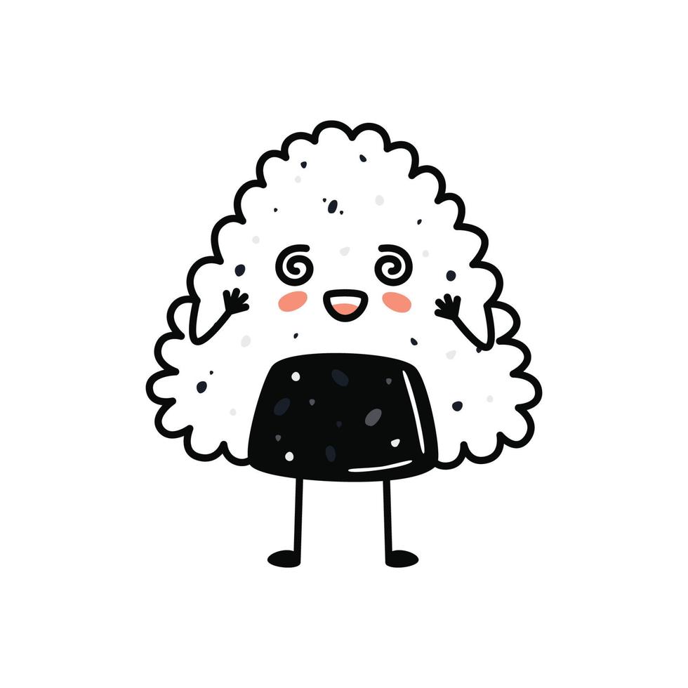 mascotte de sushi kawaii en style dessin animé. mignon onigiri au saumon pour le menu vecteur