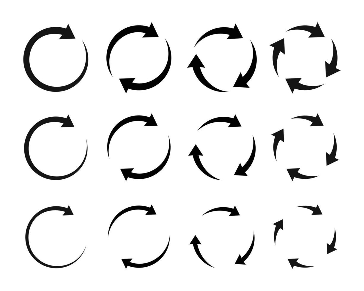 ensemble de flèches de vecteur de cercle. pictogramme de flèche rafraîchir le jeu de signes de boucle de rotation de rechargement.