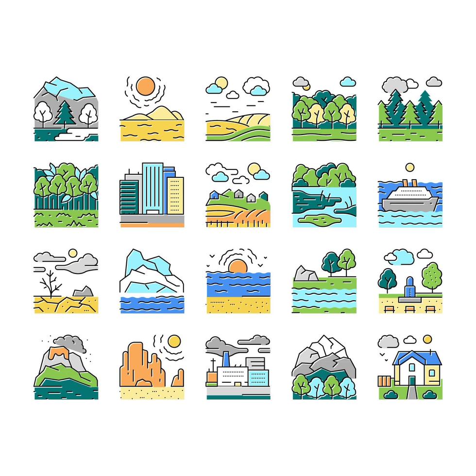 land scape nature collection icons set vector