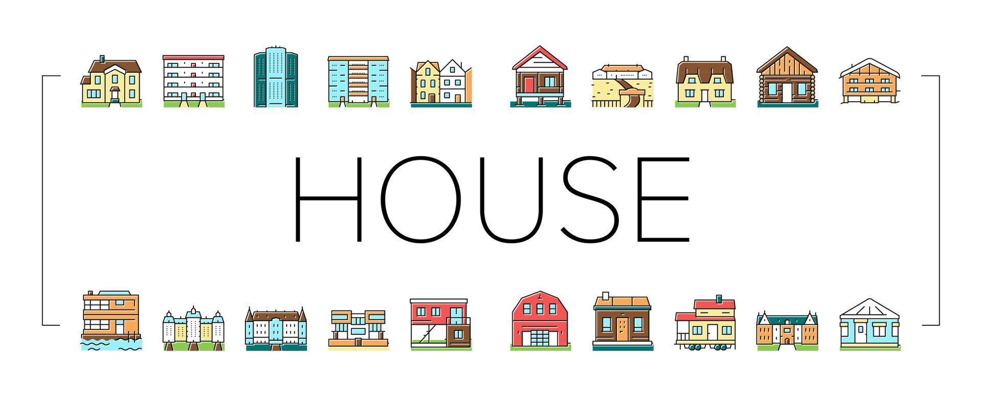 icônes de collection de constructions de maison définies vecteur