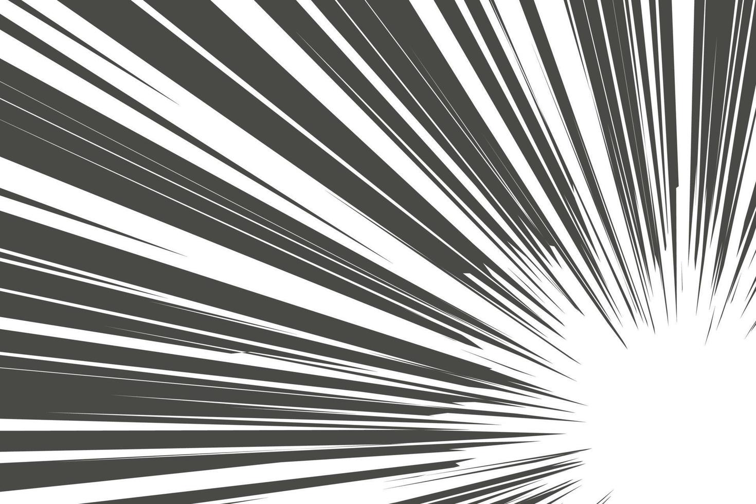 lignes radiales de manga comique avec effet de vitesse pour la bande dessinée. fond d'explosion noir et blanc. éclat de rayon flash. image vectorielle. vecteur