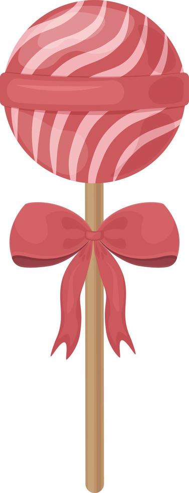 sucette ronde lumineuse. sucette sucrée ronde avec un arc rouge. bonbons du nouvel an. bonbons pour la saint valentin. illustration vectorielle isolée sur fond blanc vecteur