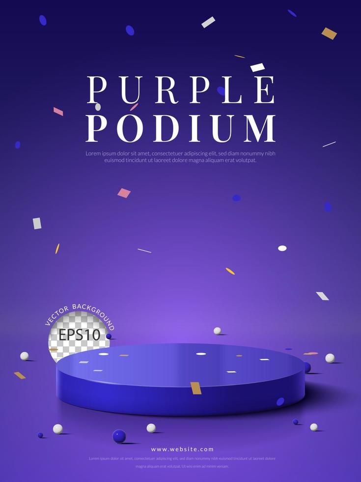 podium violet avec des confettis sur fond violet, pour l'affichage du produit, illustration vectorielle vecteur