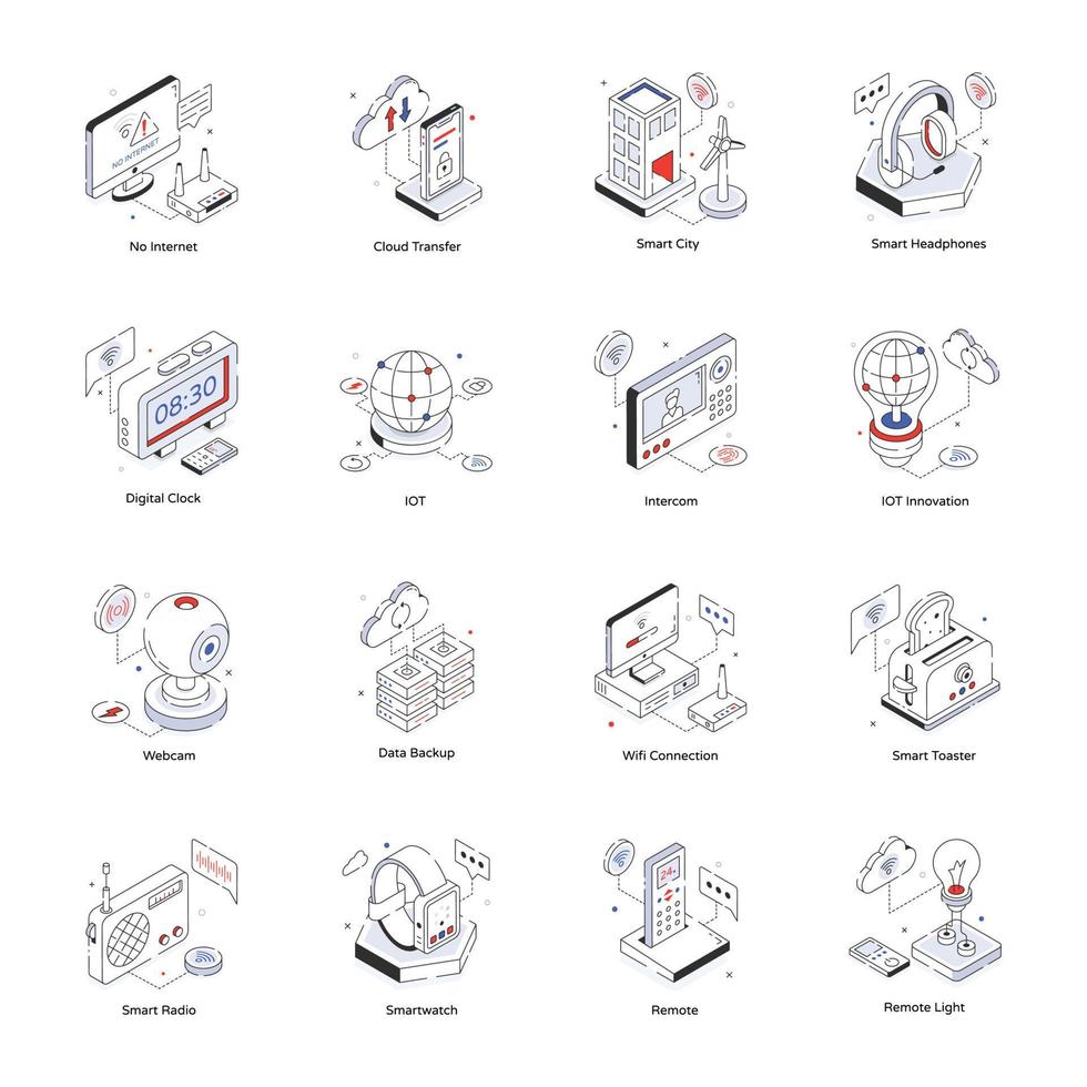 ensemble d'icônes isométriques internet vecteur