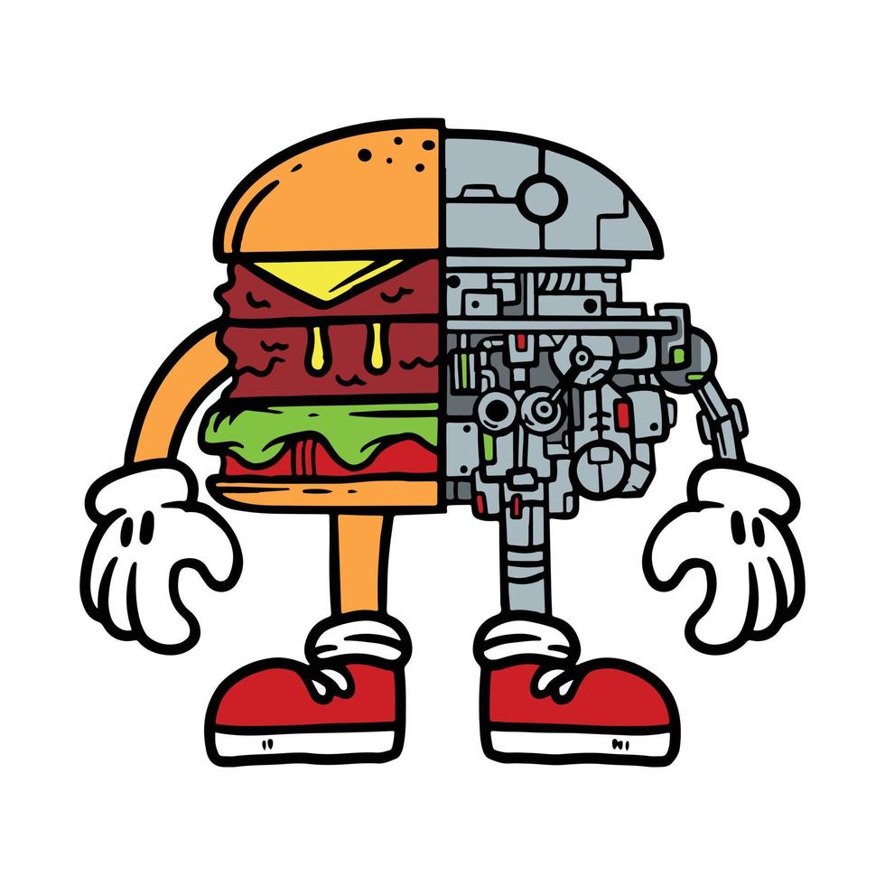 illustration de burger de robot de dessin animé de vecteur