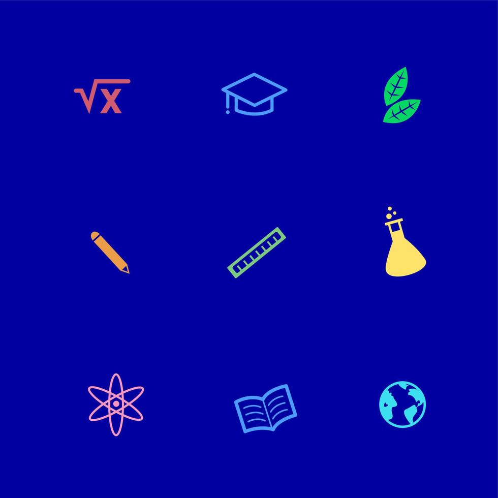 icônes de matières scolaires. symboles pour le secteur de l'éducation. vecteur de haute qualité sur fond bleu.