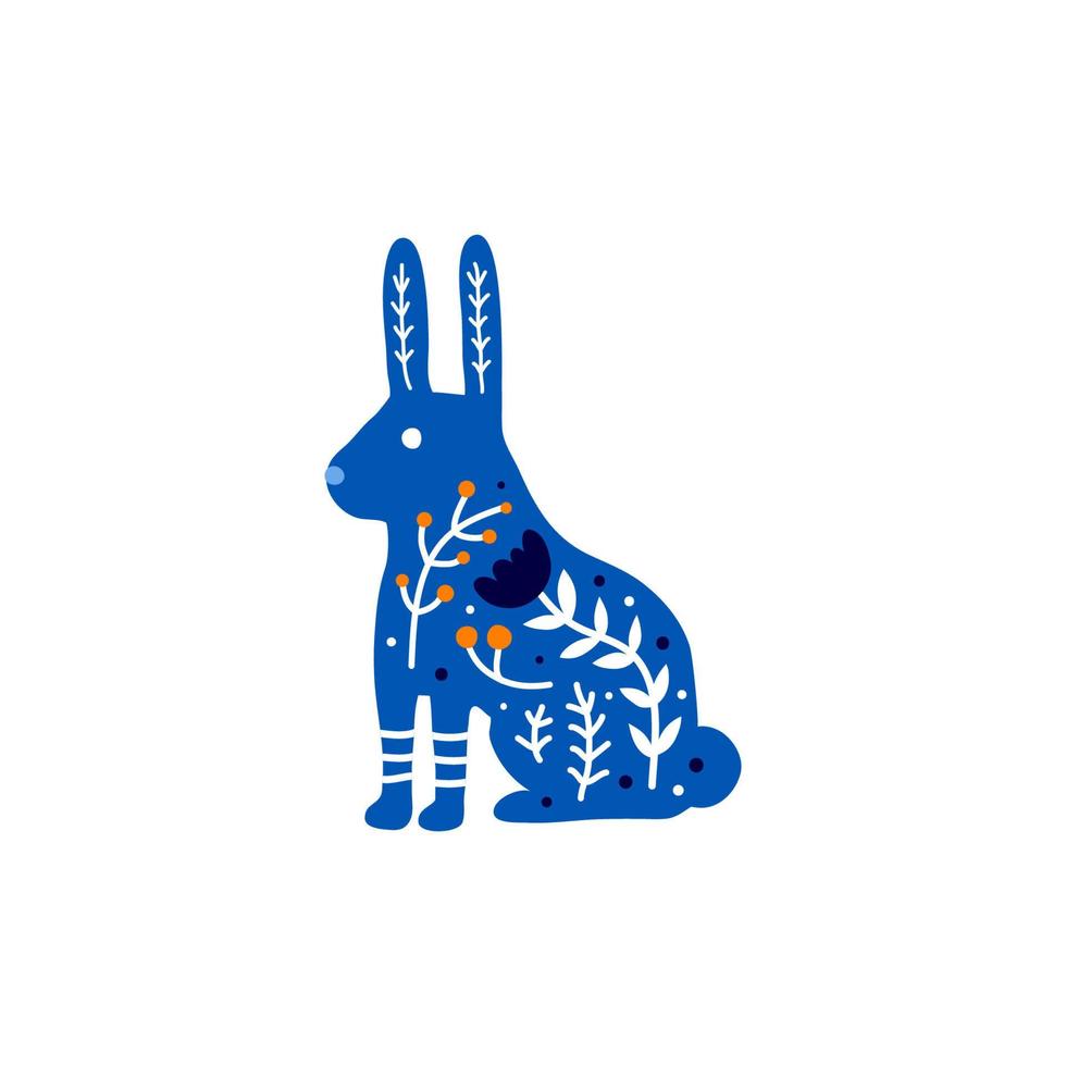 affiche de doodle avec lapin scandinave. vecteur