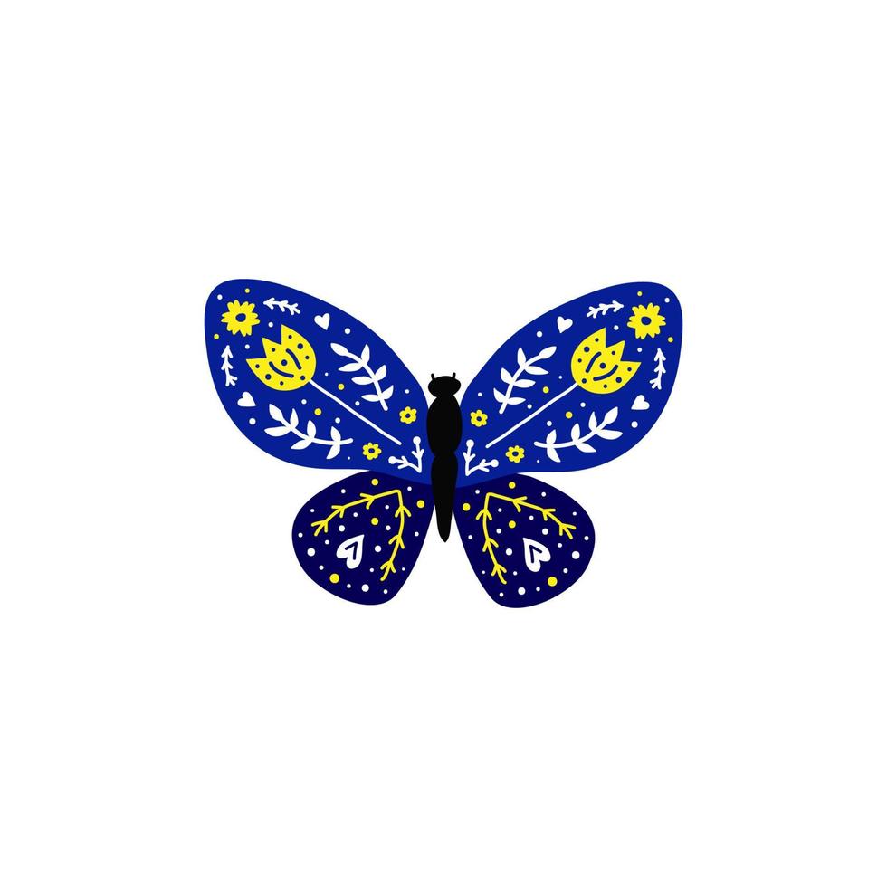 papillon doodle avec décor floral. vecteur