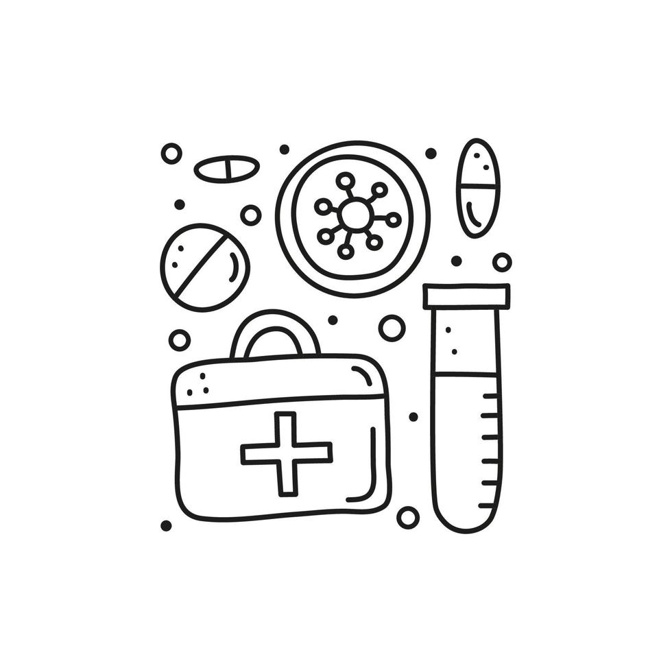 groupe d'icônes médicales de contour de doodle. vecteur