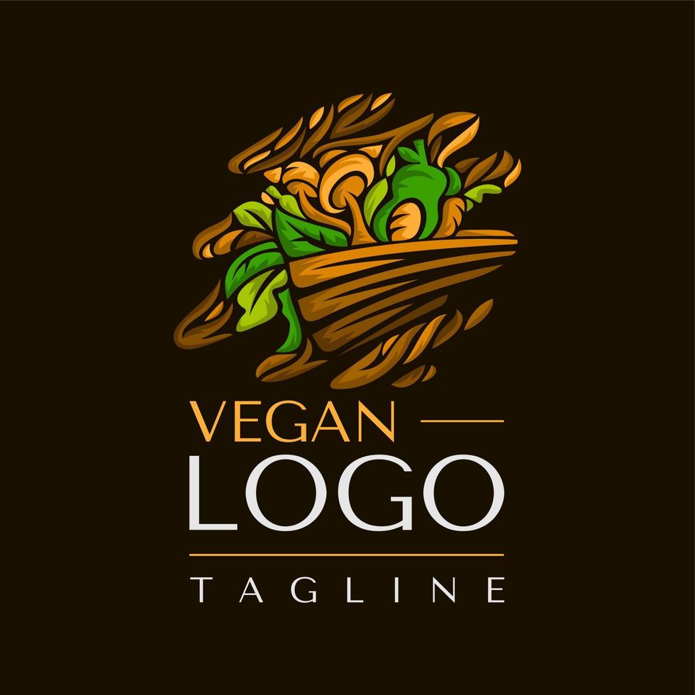 modèle de conception de logo de nourriture végétalienne décorative. graphique vectoriel de logo de repas naturel.