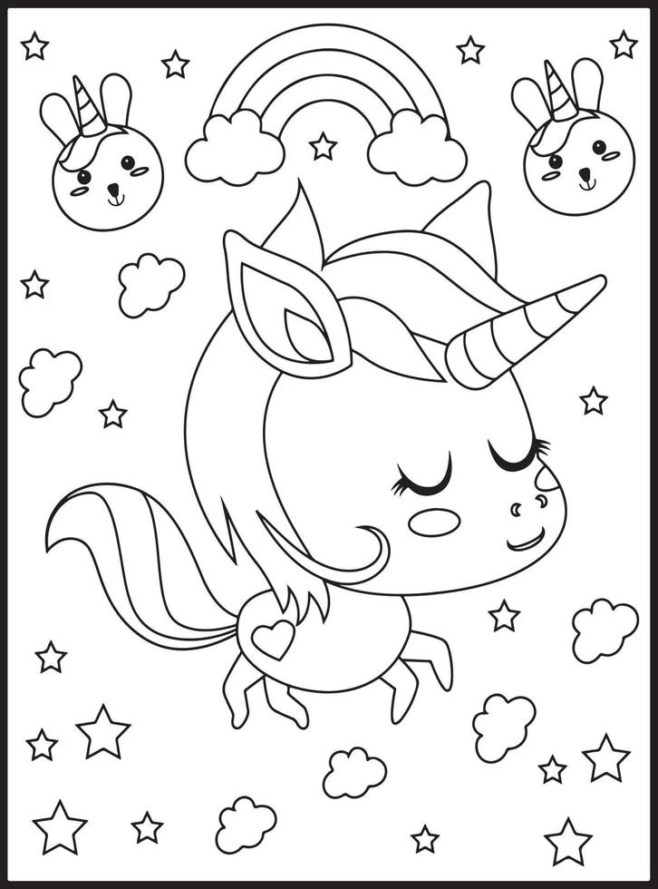 jolis coloriages de licorne kawaii vecteur